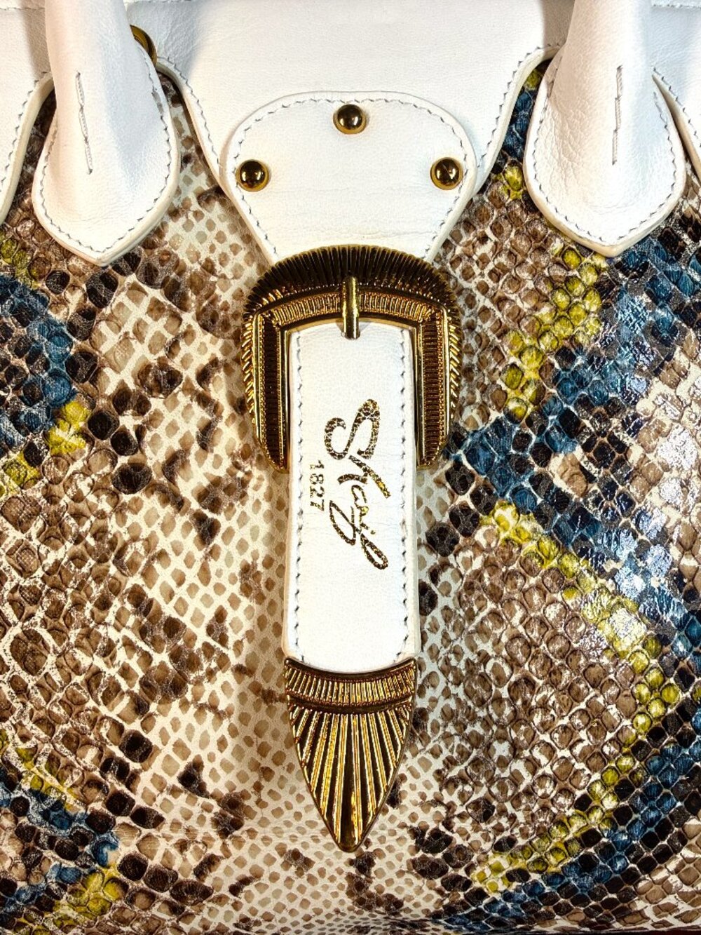 Sharif 1827 Studio Leather and Snake Foil Top Handle Shoulder Bag - SAMPLE BAG - Picture 3 of 15